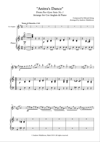 "Anitra's Dance" from Peer Gynt Suite arranged for Cor Anglais and Piano