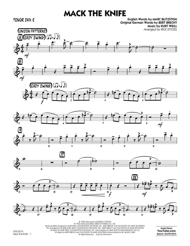 Mack The Knife (arr. Rick Stitzel) - Tenor Sax 2
