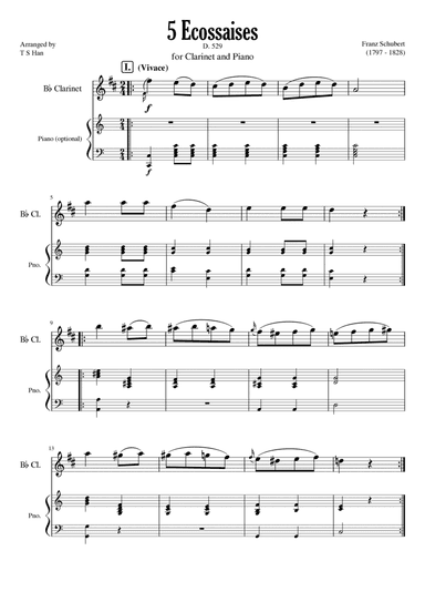 Schubert 5 Ecossaises for Clarinet and Piano, D 529