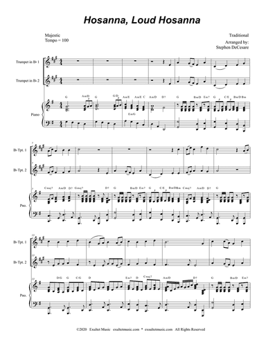 Hosanna, Loud Hosanna (Duet for Bb-Trumpet - Piano accompaniment)