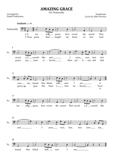 Amazing Grace (for cello solo)