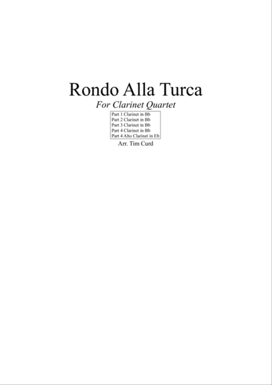 Rondo Alla Turca. For Clarinet Quartet