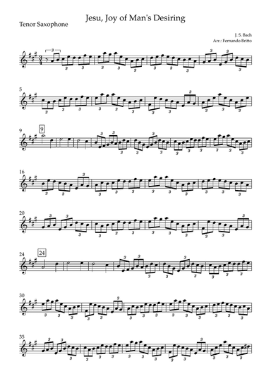 Jesu, Joy of Man's Desiring (J. S. Bach) for Tenor Saxophone Solo