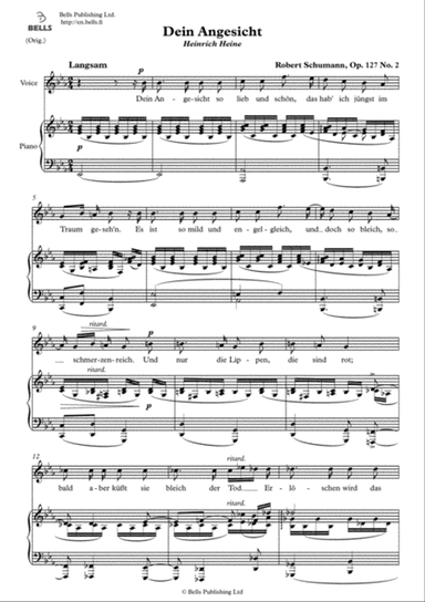 Dein Angesicht, Op. 127 No. 2 (Original key. E-flat Major)