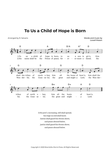 To Us a Child of Hope is Born (Key of D Major)