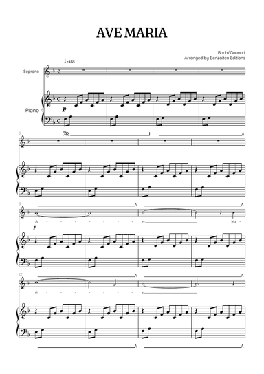 Bach / Gounod Ave Maria in F major • soprano sheet music with piano accompaniment