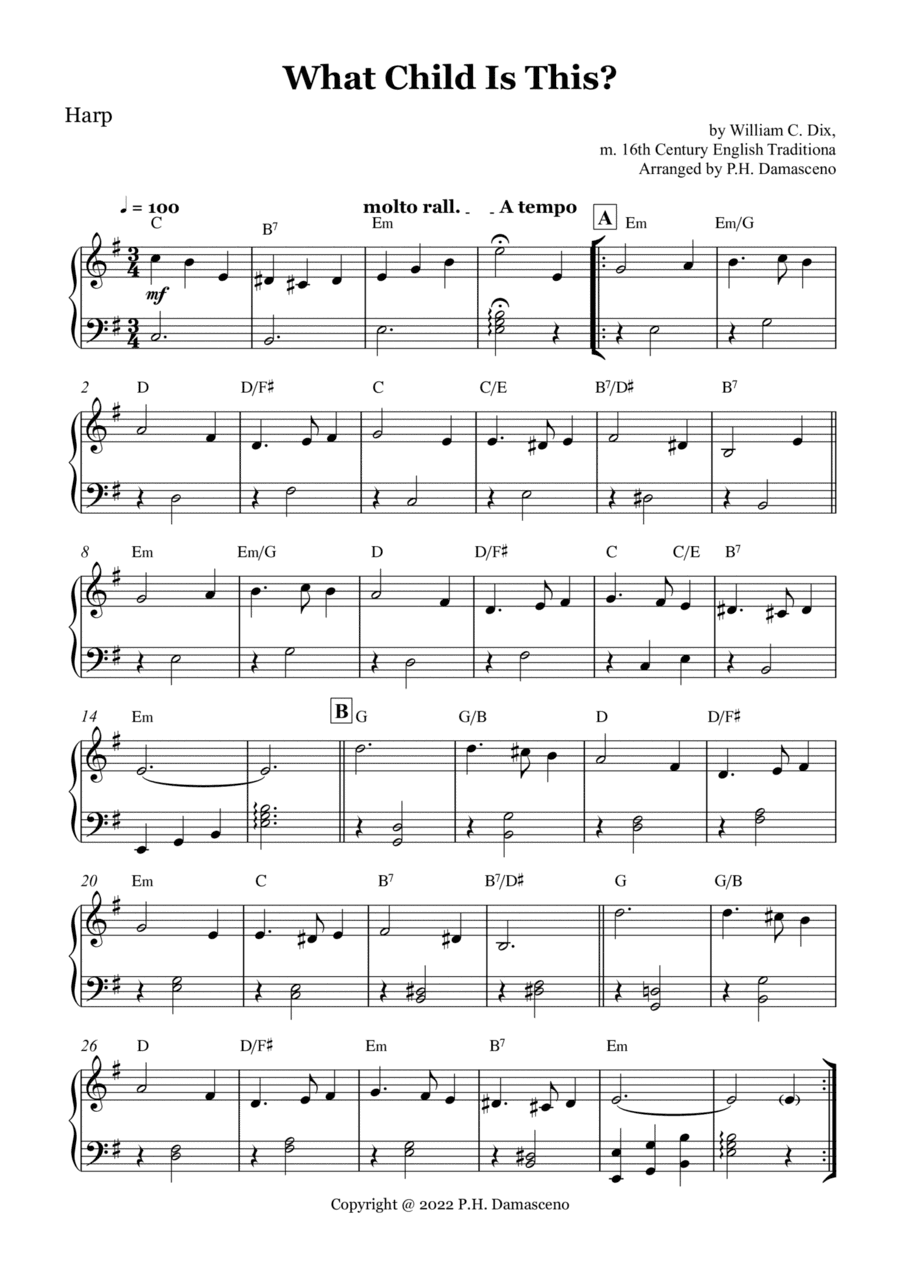 What Child Is This? - Harp Solo with Chords
