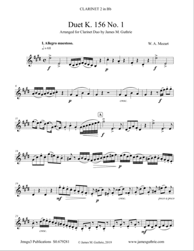 Mozart: Duet K. 156 No. 1 for Clarinet Duo