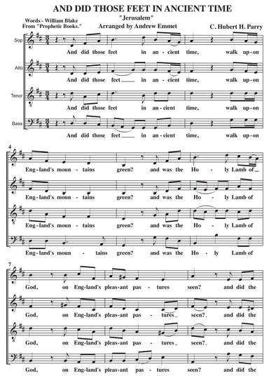 Jerusalem (And Did Those Feet) A Cappella SATB