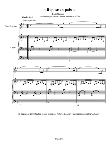 Repose en Paix (Pour saxo. Soprano et Orgue)