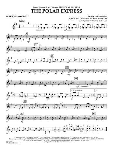 The Polar Express (Main Theme) (arr. Johnnie Vinson) - Bb Tenor Saxophone