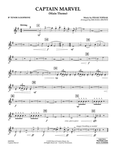 Captain Marvel (Main Theme) (arr. Michael Brown) - Bb Tenor Saxophone