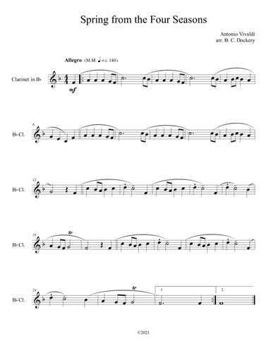 Spring from the Four Seasons (Clarinet Solo)