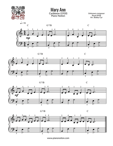 Mary Ann (Easy Piano Solo)