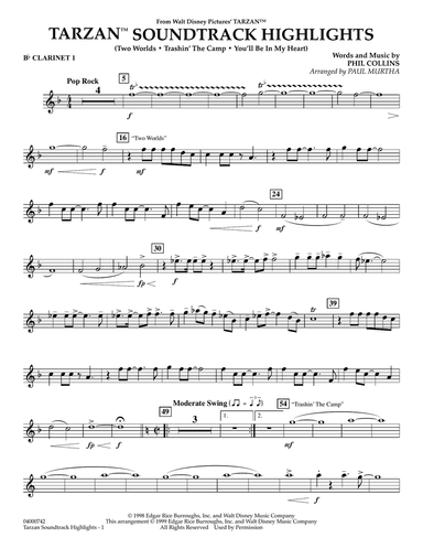 Tarzan Soundtrack Highlights (from Disney's Tarzan) (arr. Paul Murtha) - Bb Clarinet 1