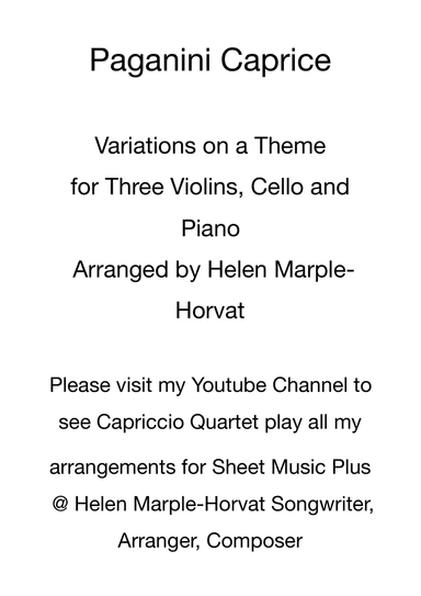 PAGANINI CAPRICE - VARIATIONS FOR THREE VIOLINS, CELLO AND PIANO