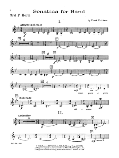 Sonatina for Band: 3rd F Horn