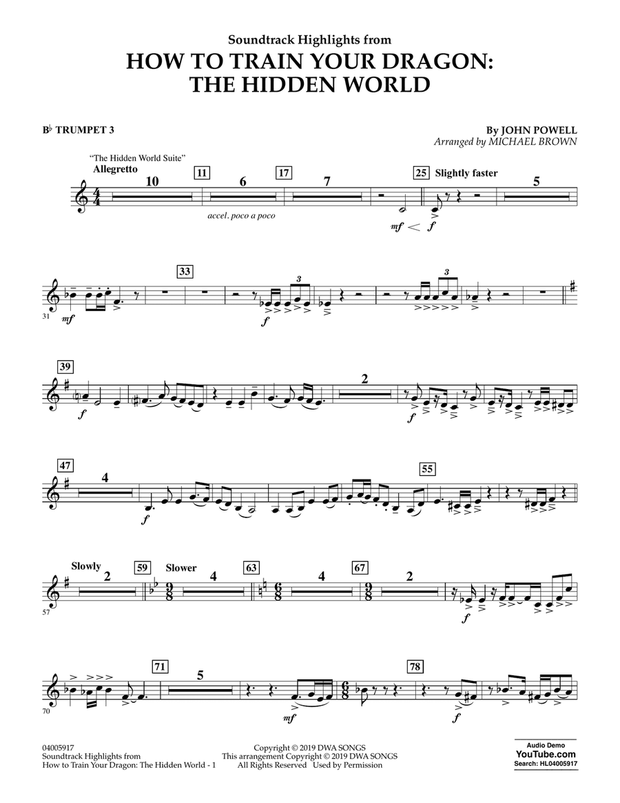 How To Train Your Dragon: The Hidden World (arr. Michael Brown) - Bb Trumpet 3