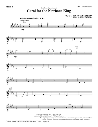 Carol For The Newborn King - Violin 2