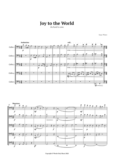 Joy to the World by for Cello Quintet