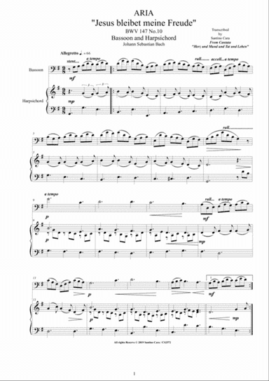 Bach - Aria (Jesus bleibet meine Freude) BWV 147 No.10 for Bassoon and Harpsichord