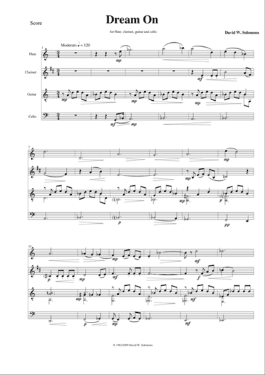 Dream On for flute, clarinet, cello and guitar