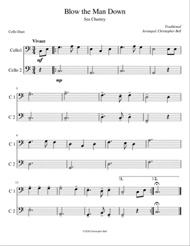 Blow The Man Down - Easy Cello Duet