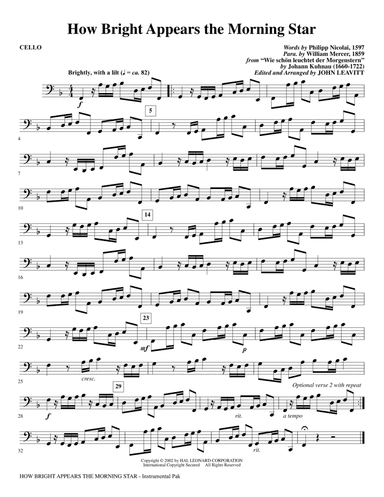 How Bright Appears the Morning Star (arr. John Leavitt) - Cello