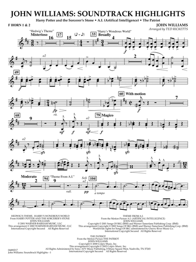 John Williams: Soundtrack Highlights (arr. Ted Ricketts) - F Horn 1 & 2