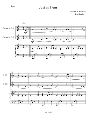 Just As I Am (Clarinet Duet with Piano Accompaniment)
