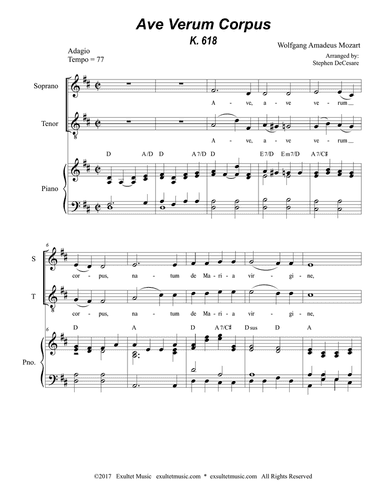Ave Verum Corpus (2-part choir (Soprano and Tenor) - Piano Accompaniment)