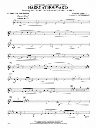 Harry at Hogwarts (from Harry Potter and the Goblet of Fire): E-flat Baritone Saxophone