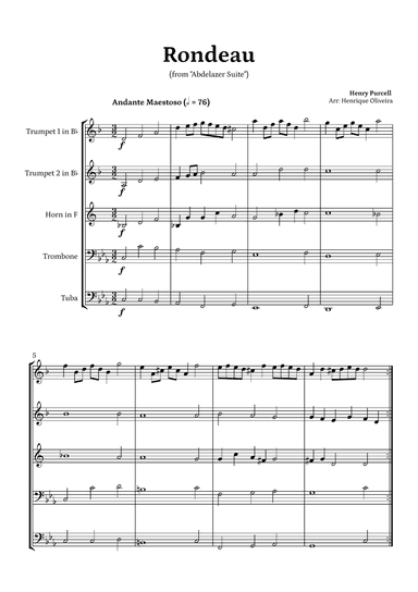 Rondeau from "Abdelazer Suite" by Henry Purcell - For Brass Quintet