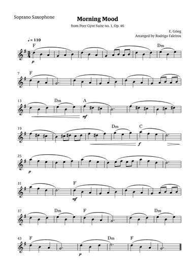 Morning Mood (solo soprano sax - level 3 - with chords)