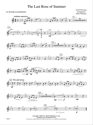The Last Rose of Summer: B-flat Tenor Saxophone