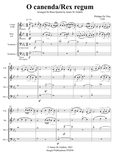 de Vitry: O canenda/Rex regum for Brass Quartet