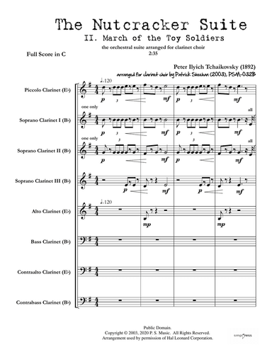 Nutcracker Suite, Mvt. II "March of the Toy Soldiers" for clarinet choir (full score & set of parts)