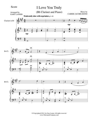 I LOVE YOU TRULY (Duet for Bb Clarinet/Piano with Score and Clar Part)