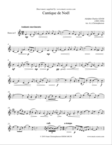 O Holy Night; Cantique de Noel - French Horn Solo