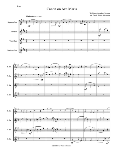 Canon on Ave Maria for saxophone quartet