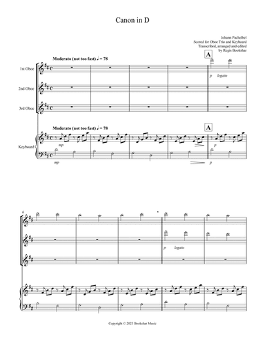 Canon in D (Pachelbel) (D) (Oboe Trio, Keyboard)