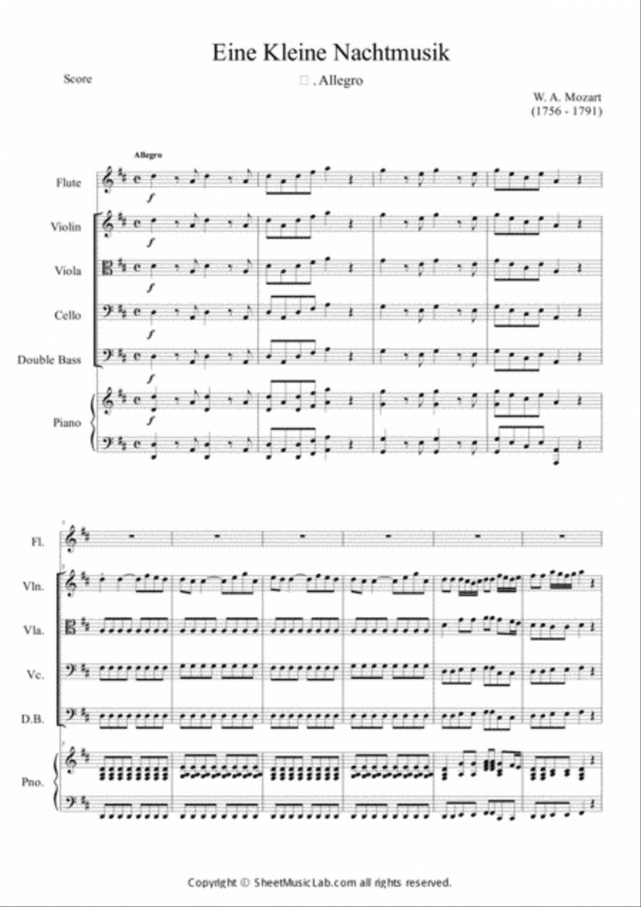 Serenade No.13 "Eine Kleine Nachtmusik" in G major, K.525 1.Allegro Easy & Short In D