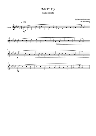 Beethoven - Ode to Joy for violin in Gb - clean version.