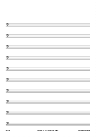 Manuscript Paper - 10 Staves Bass Clefs