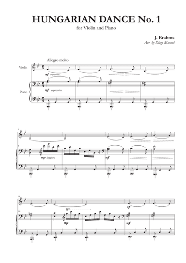 Hungarian Dance No. 1 for Violin and Piano
