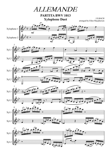 ALLEMANDE by J.S. BACH - Xylophone Duet