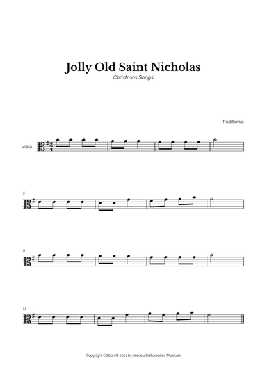 Jolly Old Saint Nicholas for Easy Viola Solo