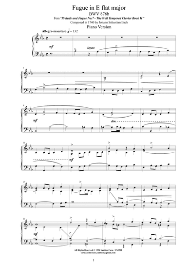 Bach - Fugue in E flat major BWV 876b - Piano version