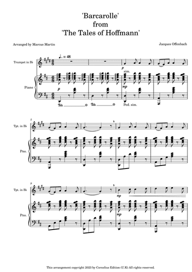 Barcarolle from 'Tales of Hoffmann" for trumpet and piano
