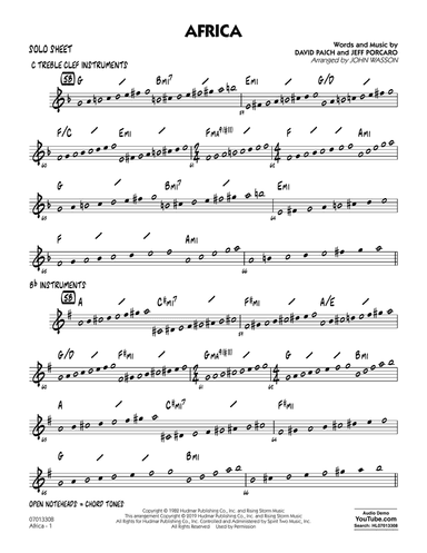 Africa (arr. John Wasson) - Solo Sheet